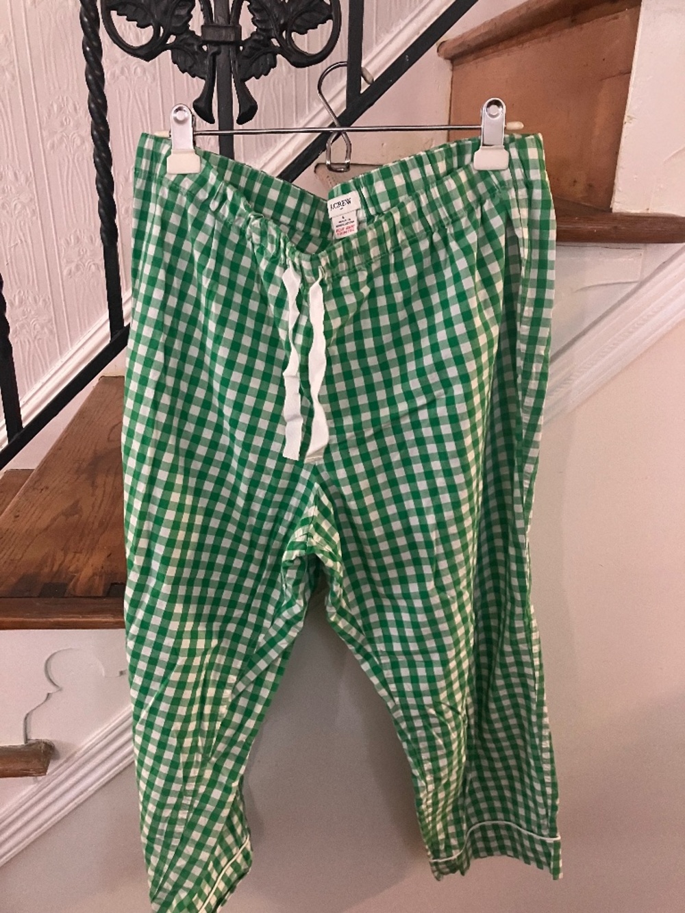 NWOT J. Crew Factory green gingham plaid cotton pajama bottoms pants size Large